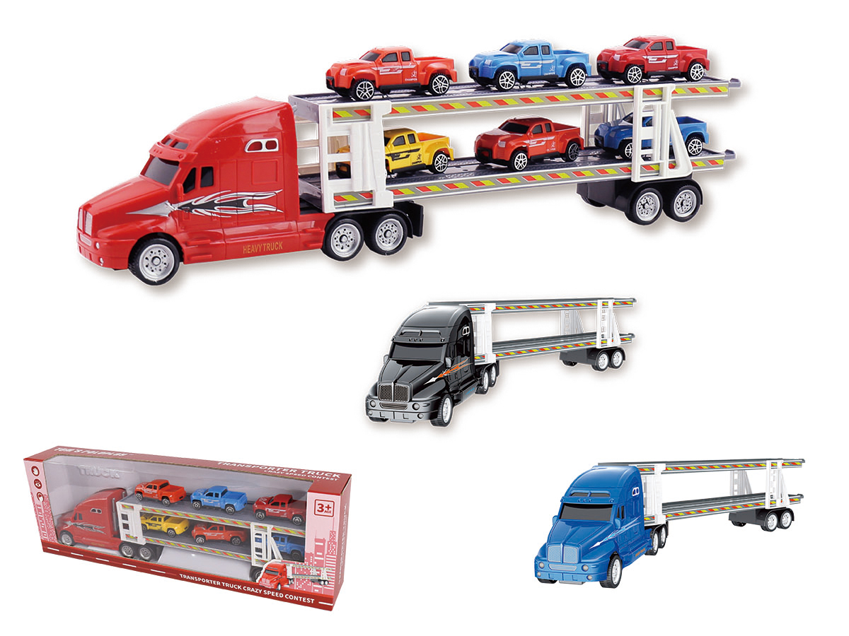 Friction tractor with 6 pickup trucks