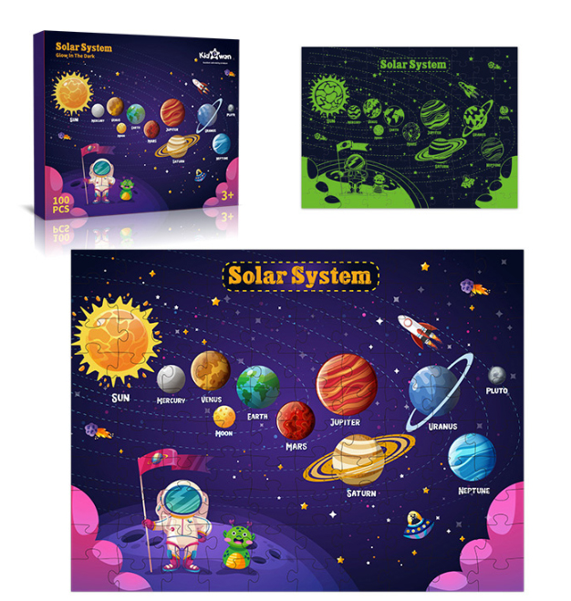 100PCS GLOW IN THE DARK SOLAR SYSTEM PUZZLE