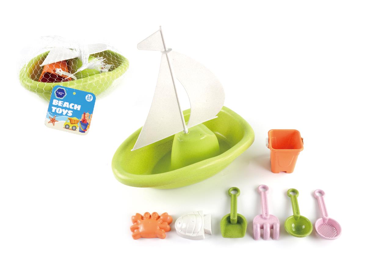 STRAW MATERIAL BEACH SAILBOAT SET 9PCS