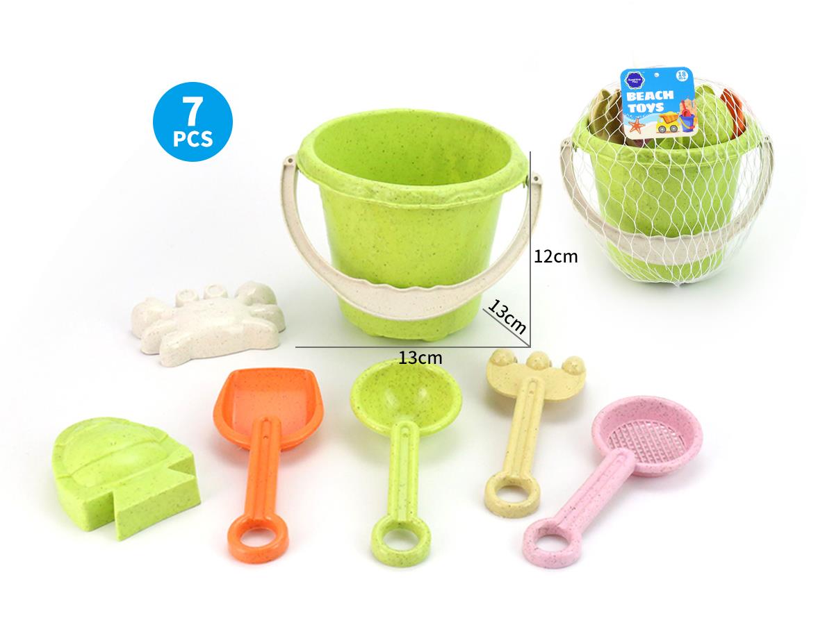 STRAW MATERIAL BEACH BUCKET SET 7PCS